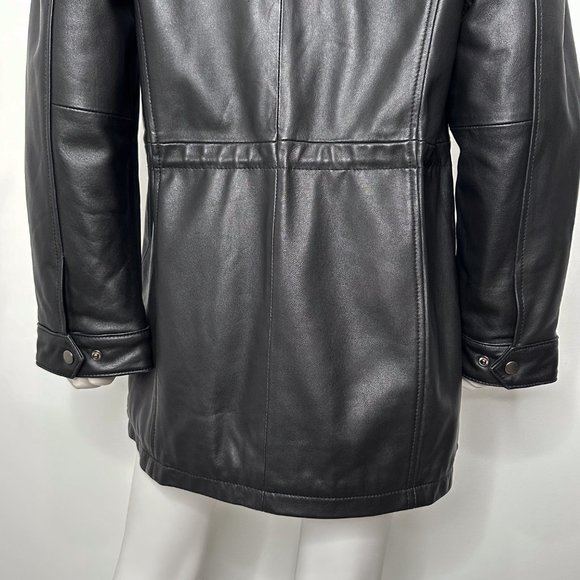 Genuine Lamb Leather Longline Coat Jacket w/ Remove-able Faux Fur Trim Hood - Picture 15 of 16